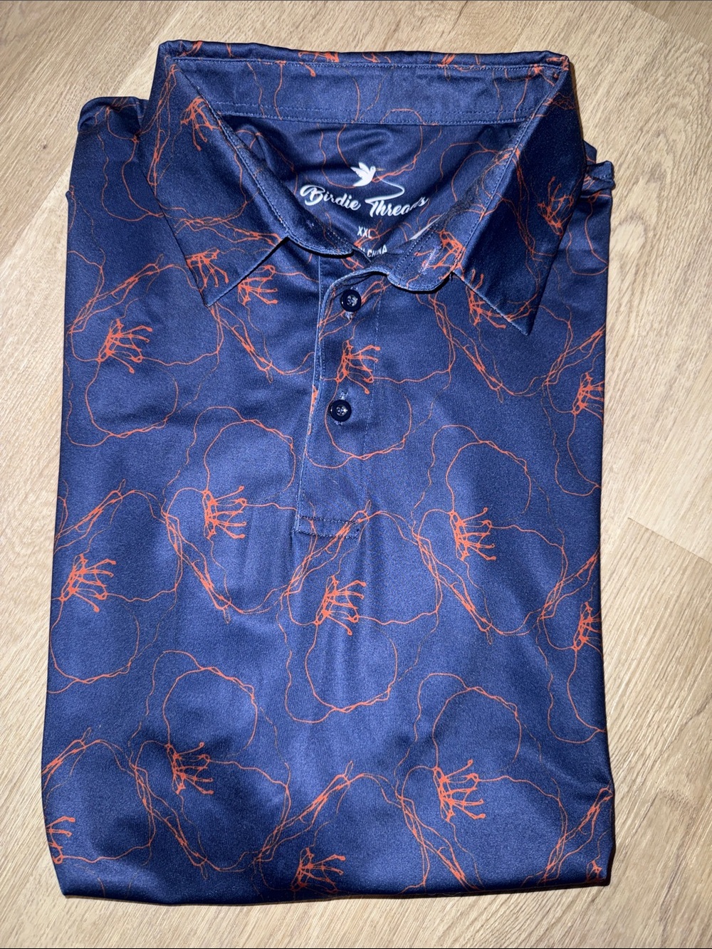 Men's Navy Polo with Rust Floral Outline - Classic Comfort